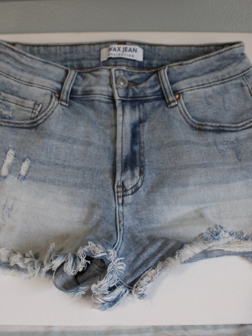 Wax Jean Light Blue Distressed Frayed Hem Denim Shorts